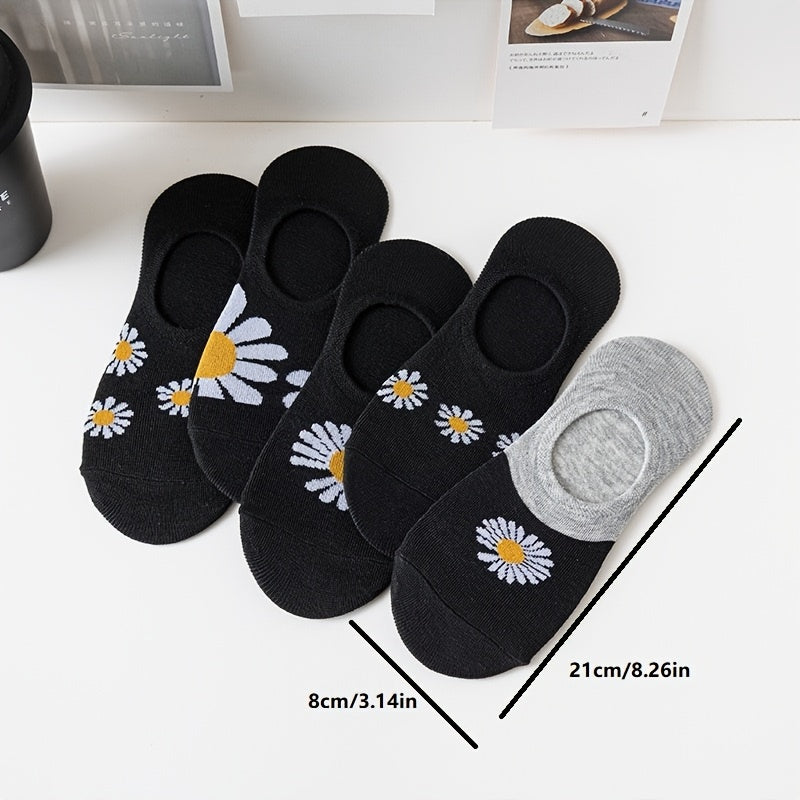 5 Pairs Flower Print Low Cut Ankle Socks Women's Stockings