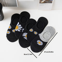 5 Pairs Flower Print Low Cut Ankle Socks Women's Stockings