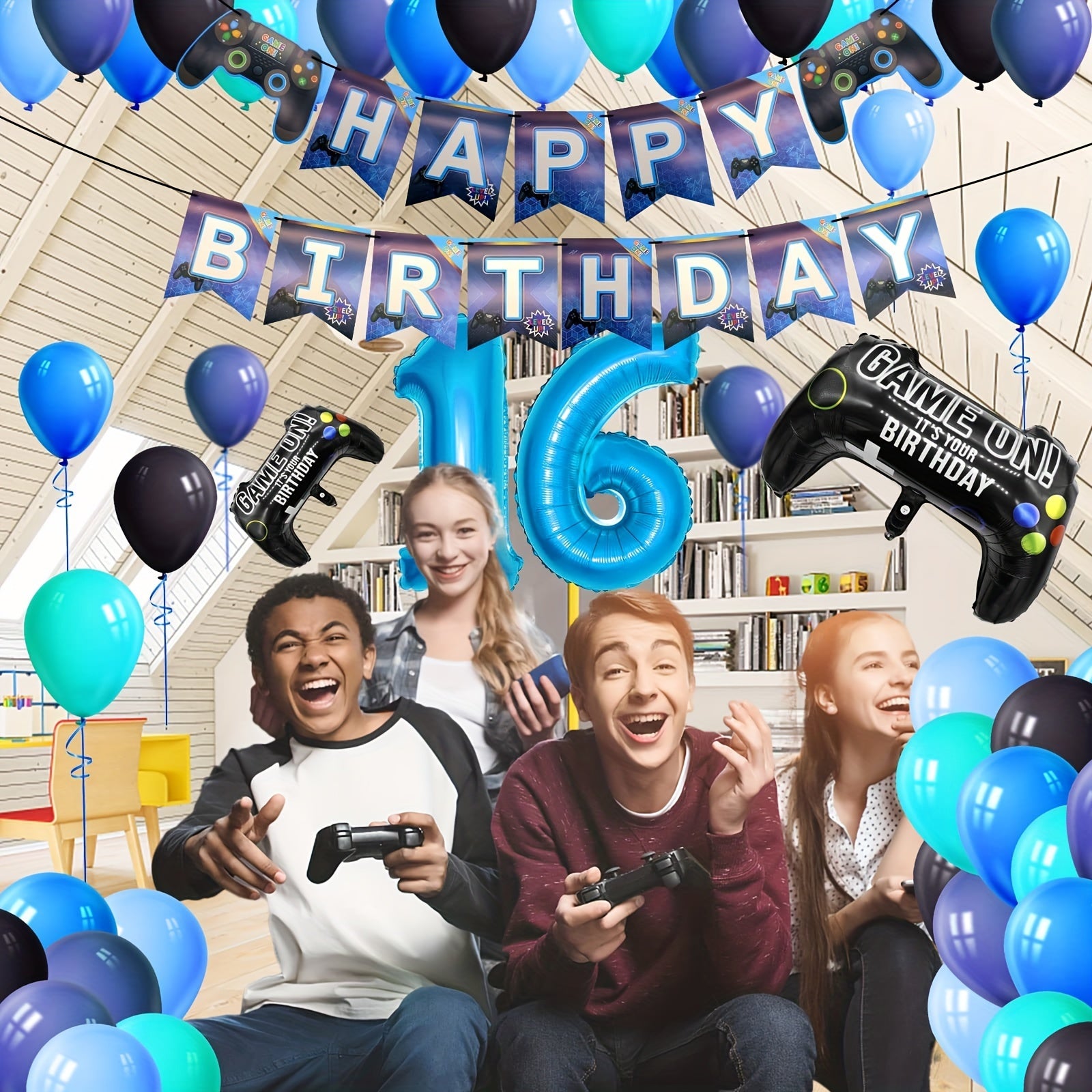 Video Game Party Birthday Decoration Set with Happy Birthday Banner