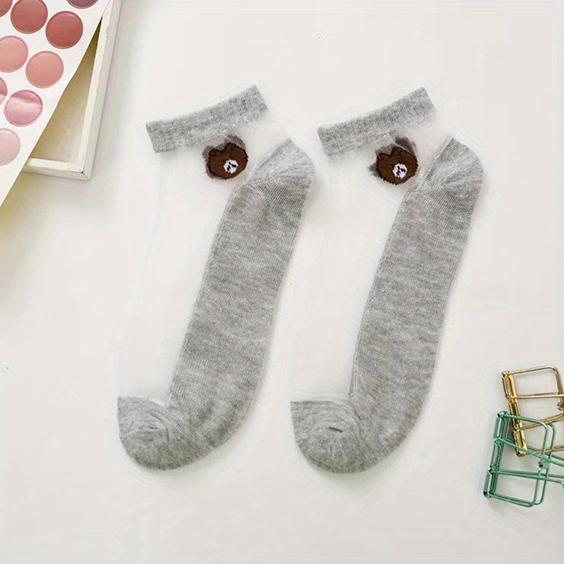 Cartoon Bear Print Socks & Ankle Socks Pack