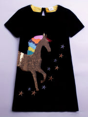Rainbow Horse Embroidered Short Sleeve Dress