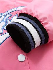 Girls Casual Letter Striped Baseball Jacket