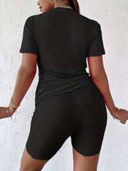 Casual Bear Print Two piece Set Short Sleeve T shirt & Skinny Shorts