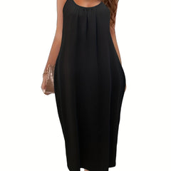  Solid Round Neck Maxi Cami Dress