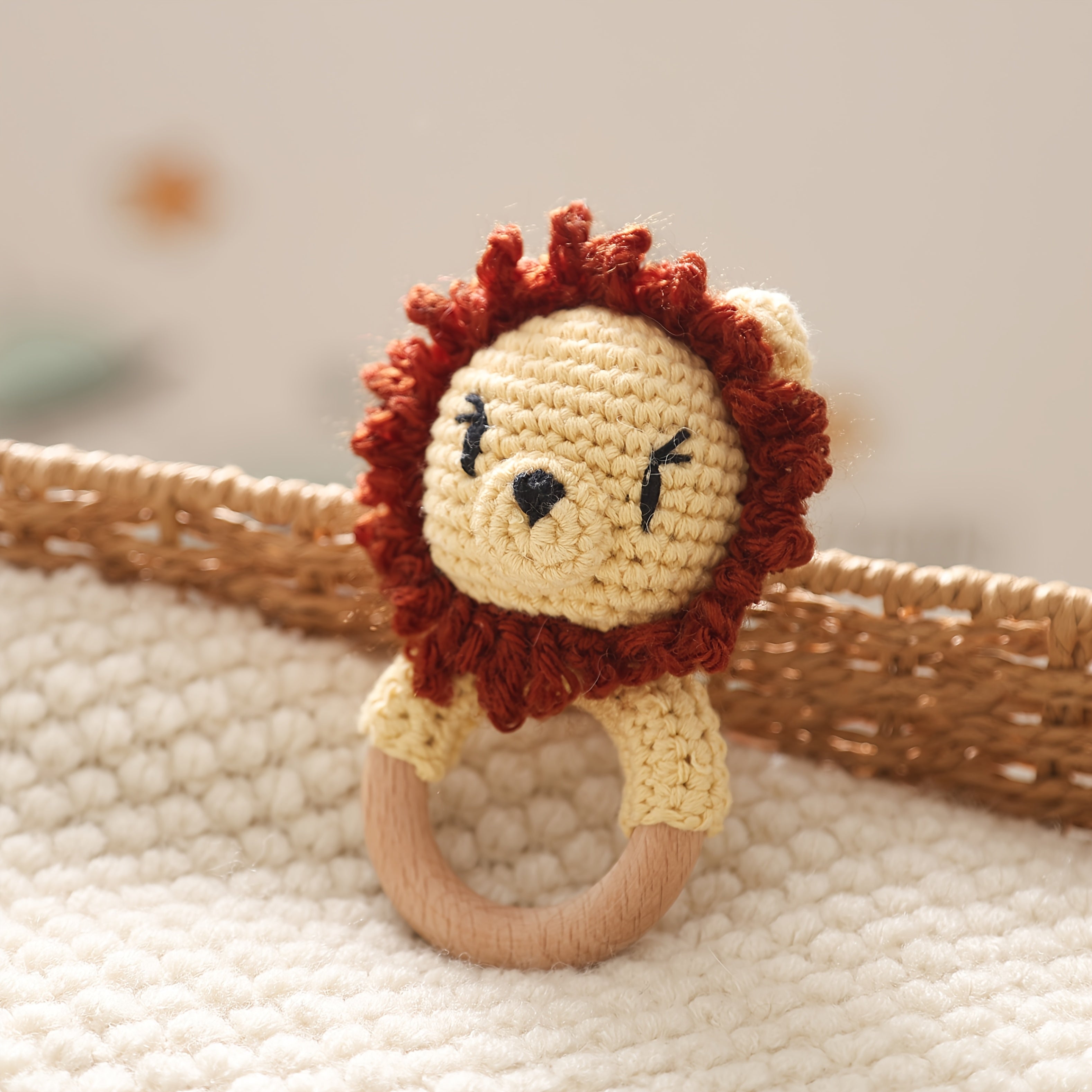 Handwoven Lion Rattle Toy Soft Plush Baby Bell Toy