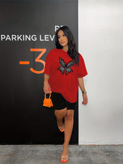Butterfly Print T-shirt & Shorts Set Women's Outfit