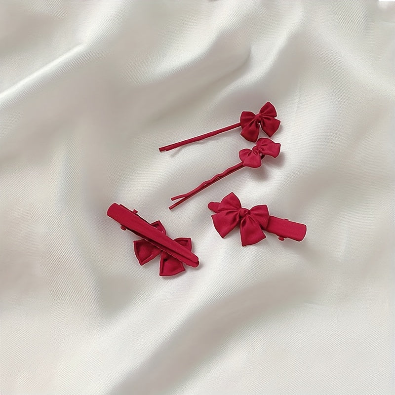 2pcs Red Bow Hair Clip Bobby Pin Duck Billed Clip for Women