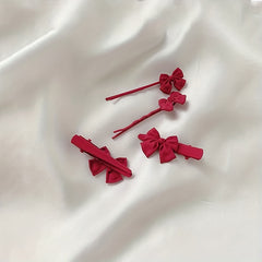 2pcs Red Bow Hair Clip Bobby Pin Duck Billed Clip for Women