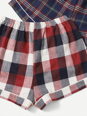3-Pack Women's Red Plaid Tie Front Sleep Shorts