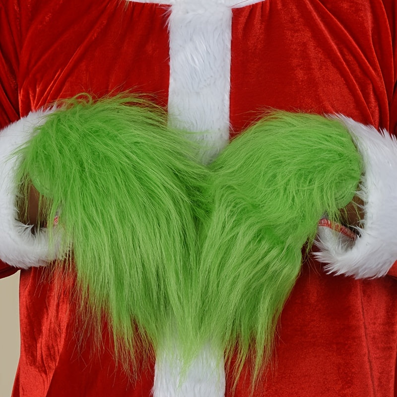 1pair Christmas Green Plush Gloves Party Cosplay Costume Props