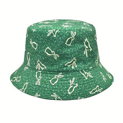 Green Rabbit Print Reversible Sunscreen Basin Hat Casual Fisherman Cap