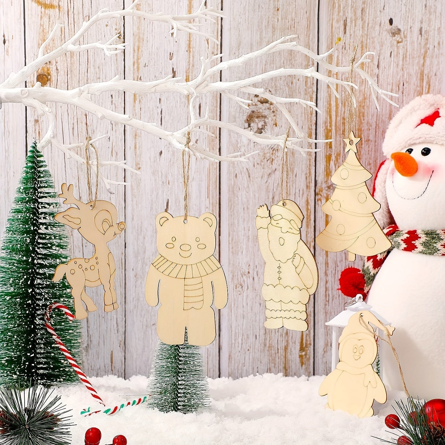 10pcs Unfinished Wooden Christmas Ornaments To Paint Holiday Decor