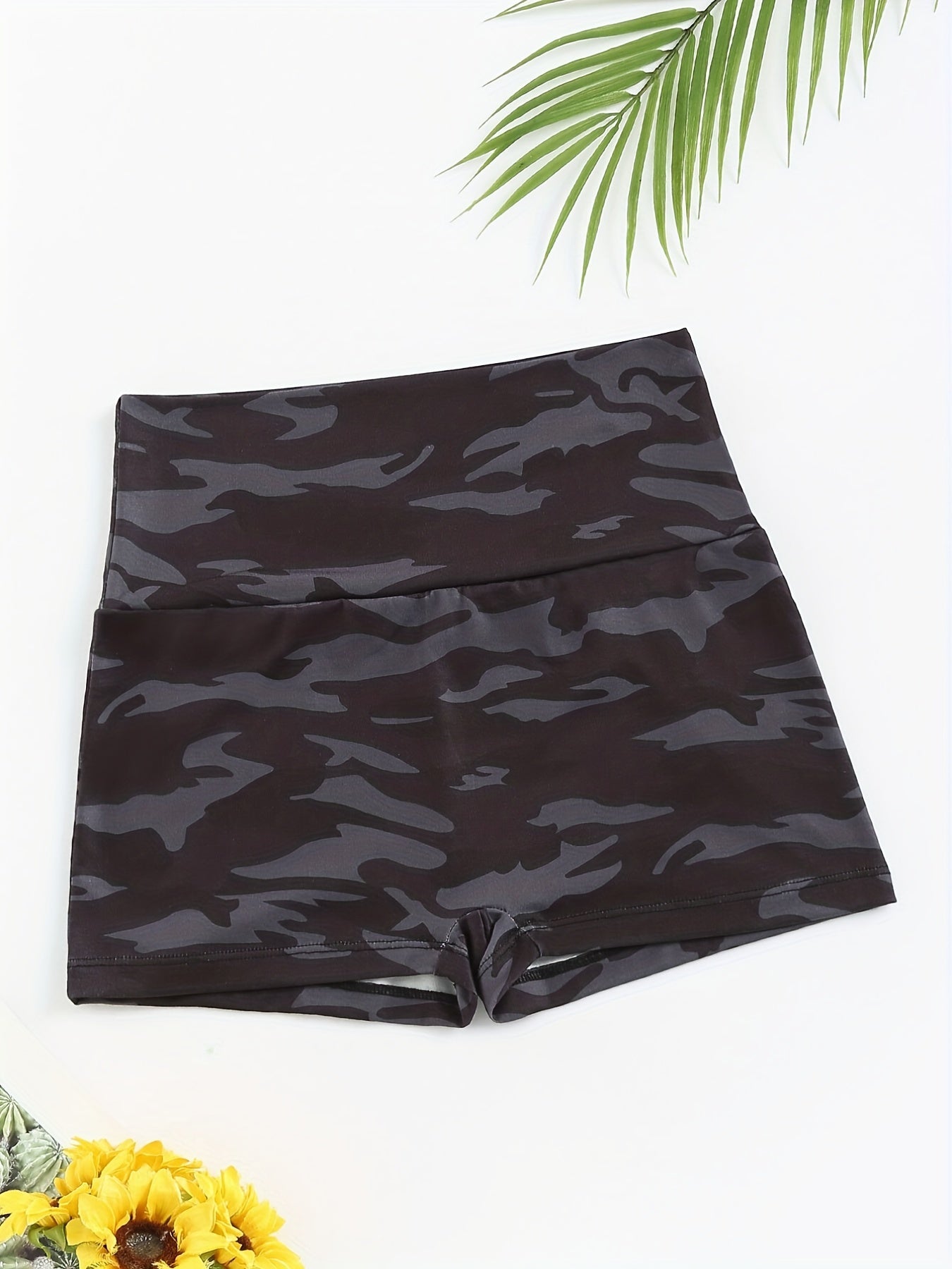 Camouflage Print Lounge Bottoms Elastic Waistband Shorts Womens
