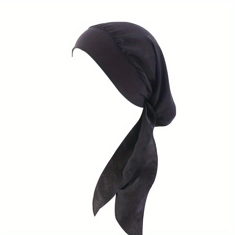 Silk Head Scarf Elastic Turban Cap Solid Sleep Night Cap Women Hijab Bonnet