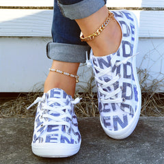 Women's Letter Print Canvas Shoes Low Top Lace Up Round Toe Casual Shoes