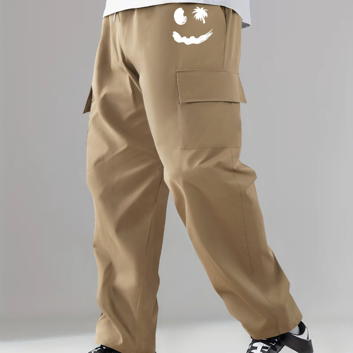 Smiling Face Cargo Pants Men Stretch Casual Pocket Pants