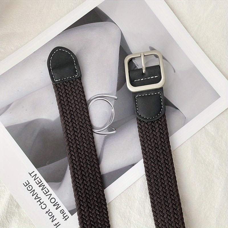 Elastic Woven Canvas Belt Men Women Casual Square Buckle