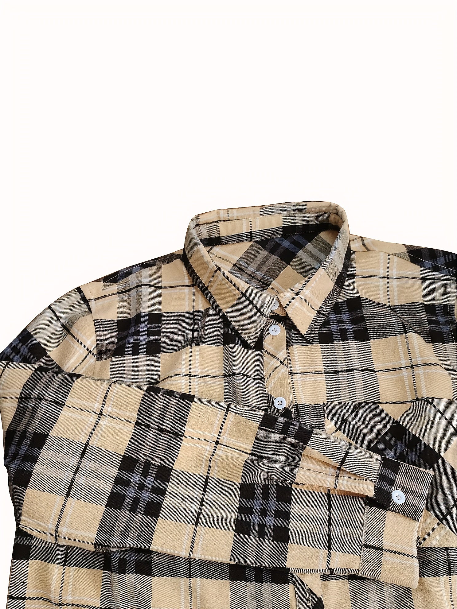 Plaid Print Long Sleeve Button Up Shirt