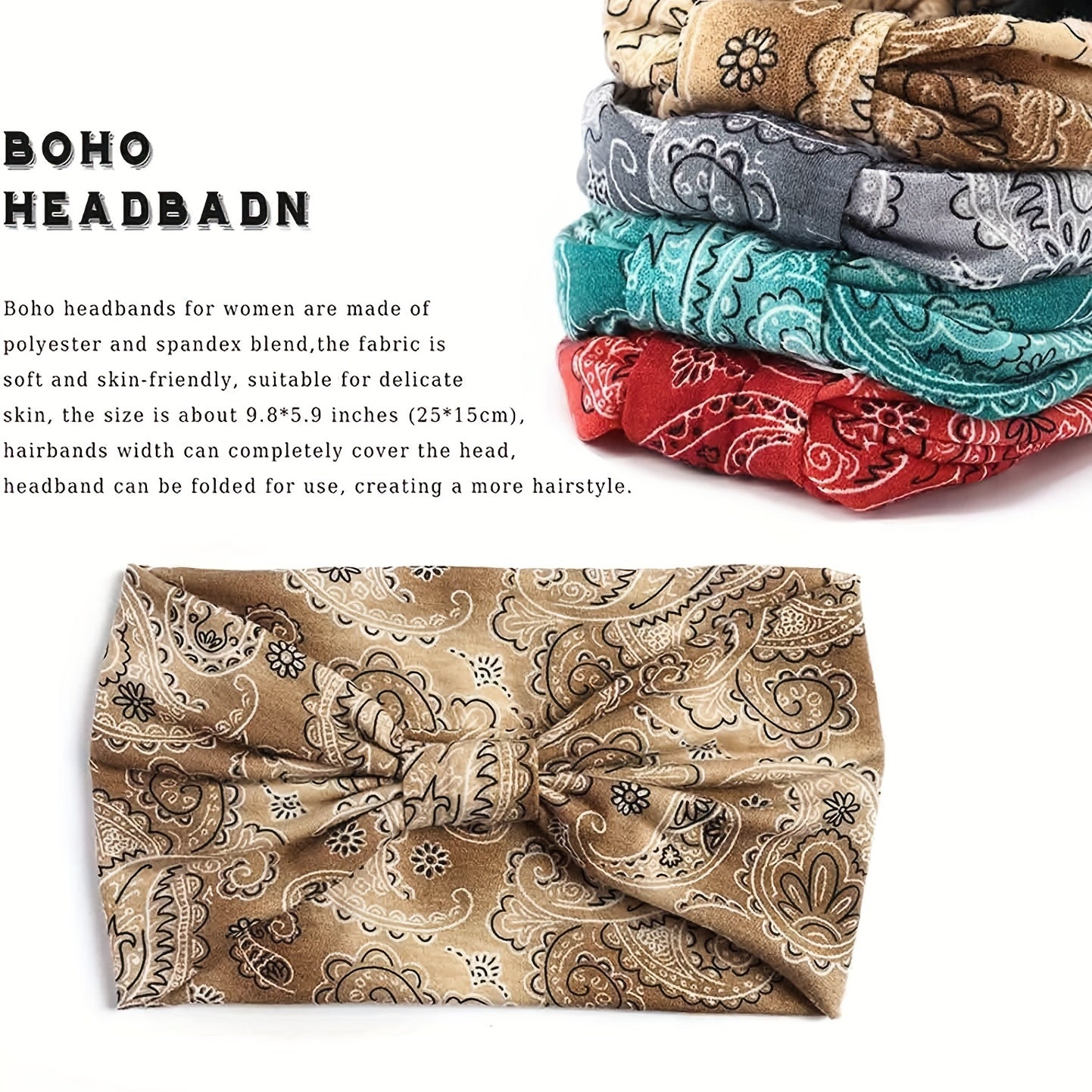 Boho Paisley Print Stretchy Headband Elastic Sports Sweatband