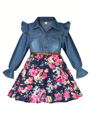 Girl's Collared Floral Tunic Dress For Party Going Out