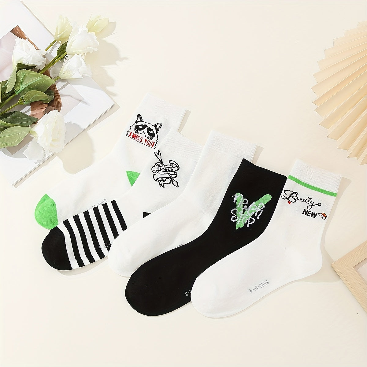 5 Pairs Letter Print Socks Comfy & Breathable Street Mid Tube Socks