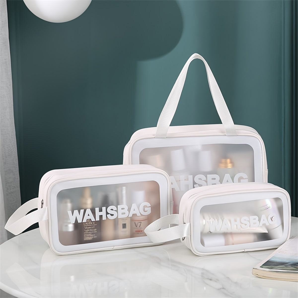 3pcs Transparent Letter Pattern Cosmetic Bags