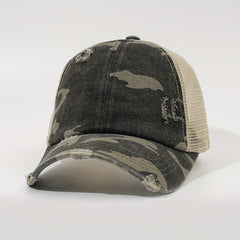 Leopard Print Ponytail Trucker Hat Dad Cap for Women