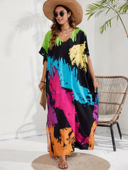  Tie Dye Batwing Sleeve Maxi Beach Cover Up Dress