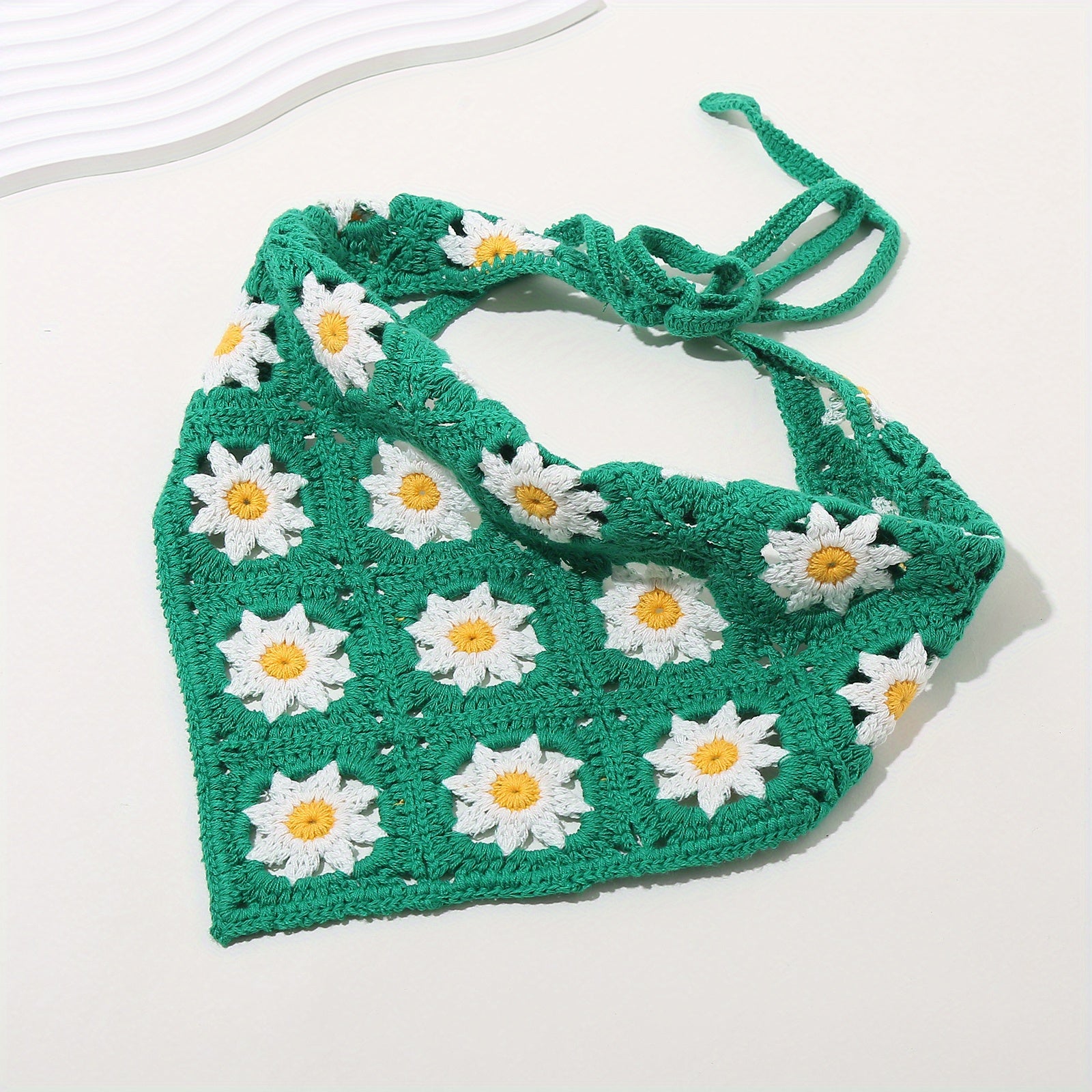Flower Crochet Triangular Scarf Sunflower Weaving Headband Hair Accessories