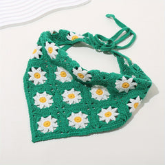 Flower Crochet Triangular Scarf Sunflower Weaving Headband Hair Accessories