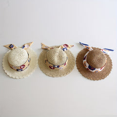 Kids Lace Ribbon Straw Hat for Girls Summer Vacation Beach Sun Hat