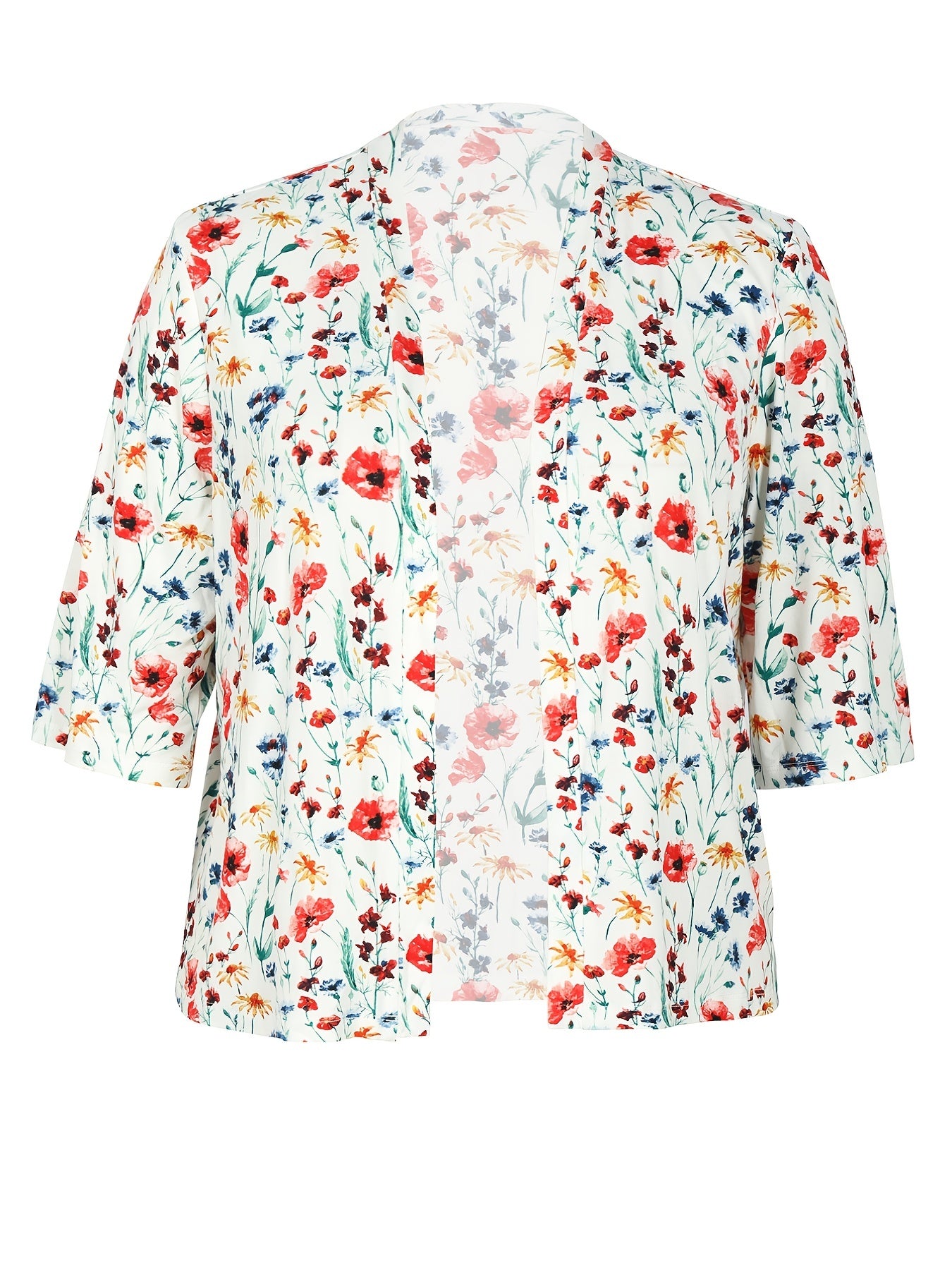 Plus Floral Print Half Sleeve Open Front Cardigan