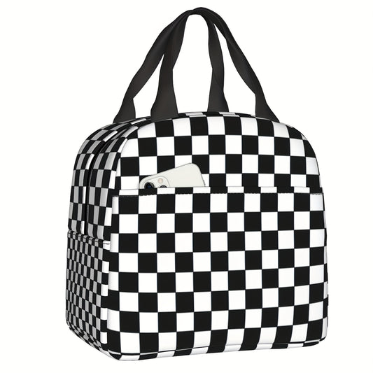 Chessboard & Plaid Print Insulated Lunch Bag
