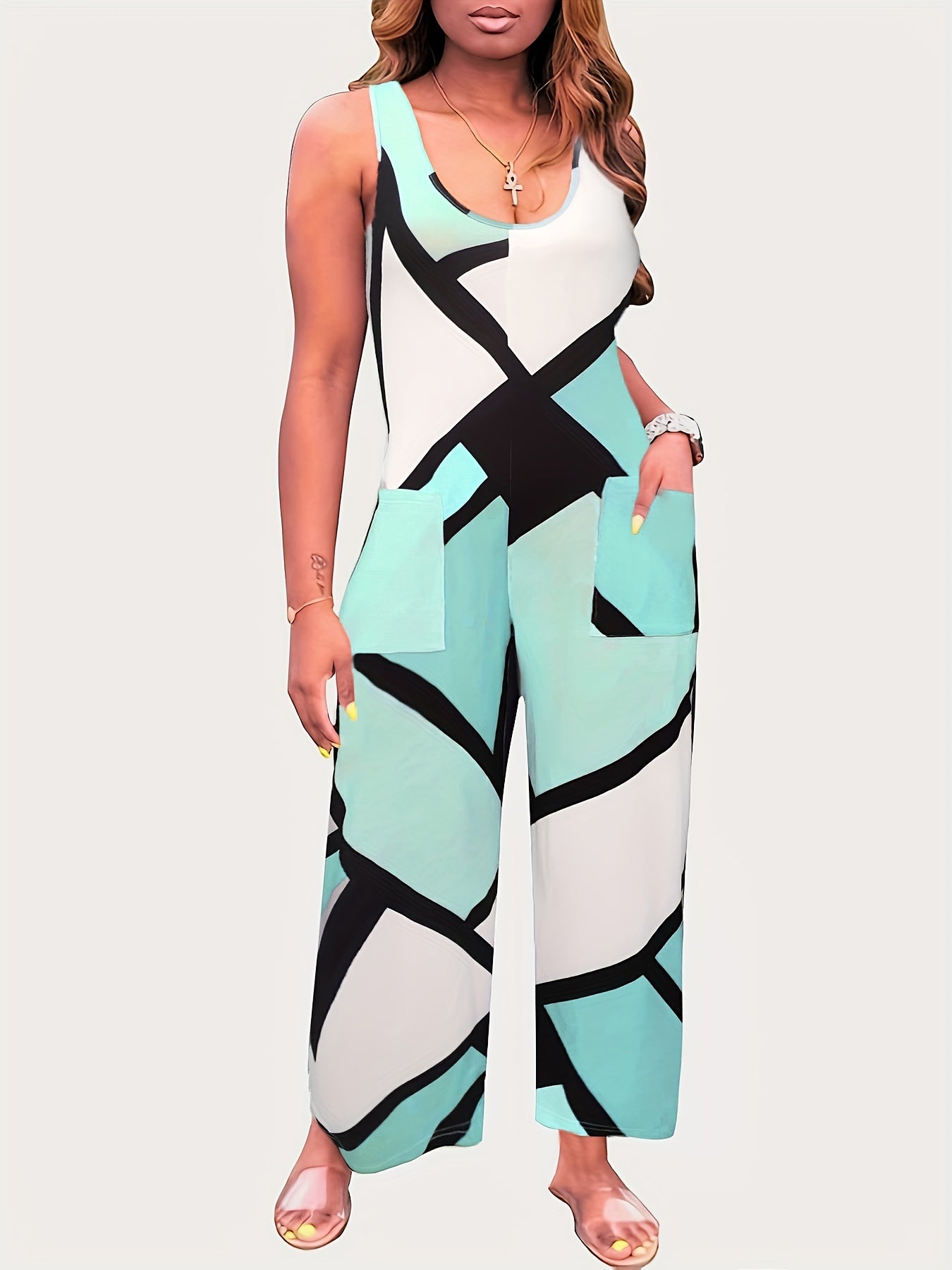 Floral Print Wide Leg Jumpsuit Boho Sleeveless Jumpsuit