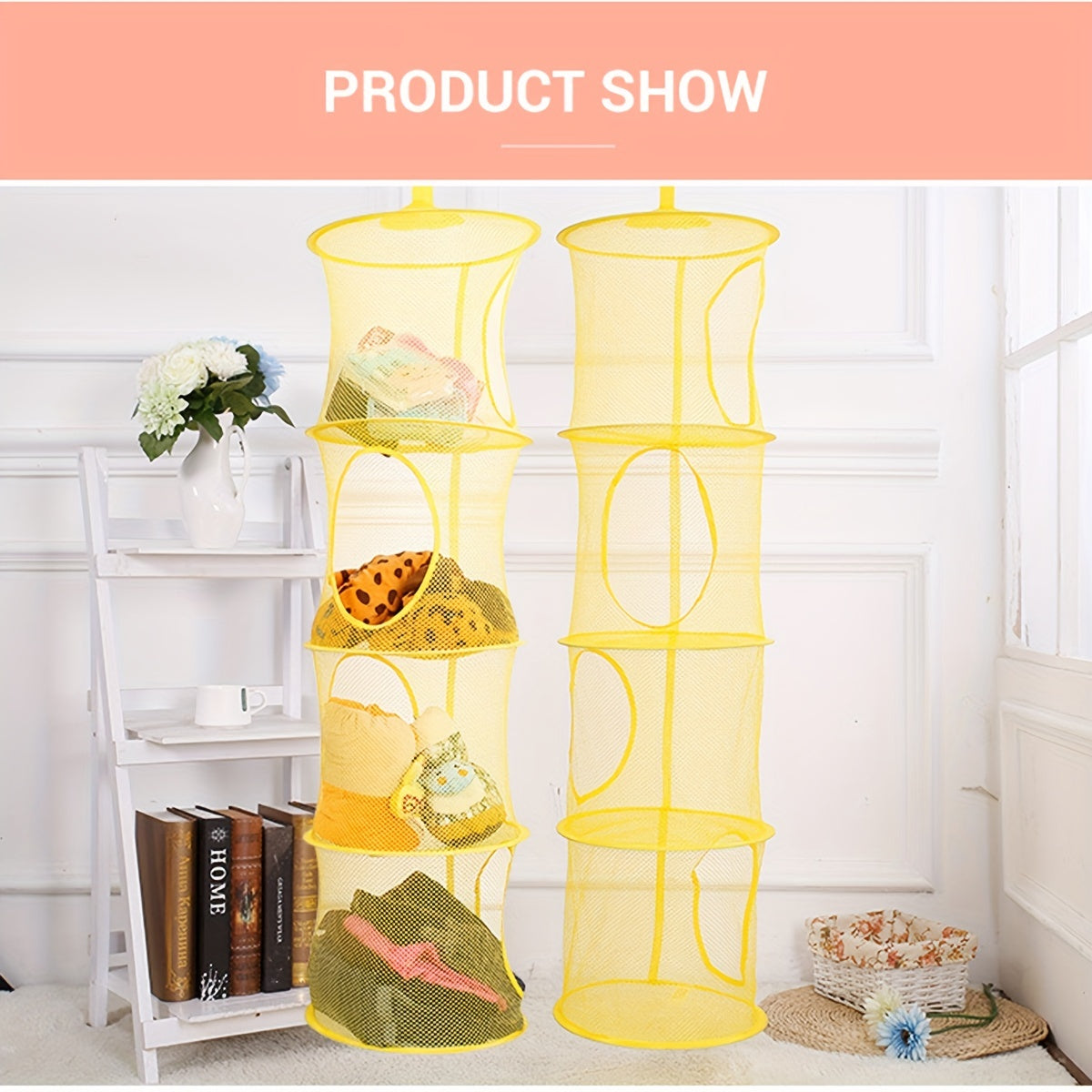 Foldable Stuffed Animal Net Hammock Organizer 4 Compartments Mesh Toy Storage