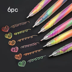6 Pack Rainbow Glitter Pens 1.2mm Gradient Markers for School & Office Use