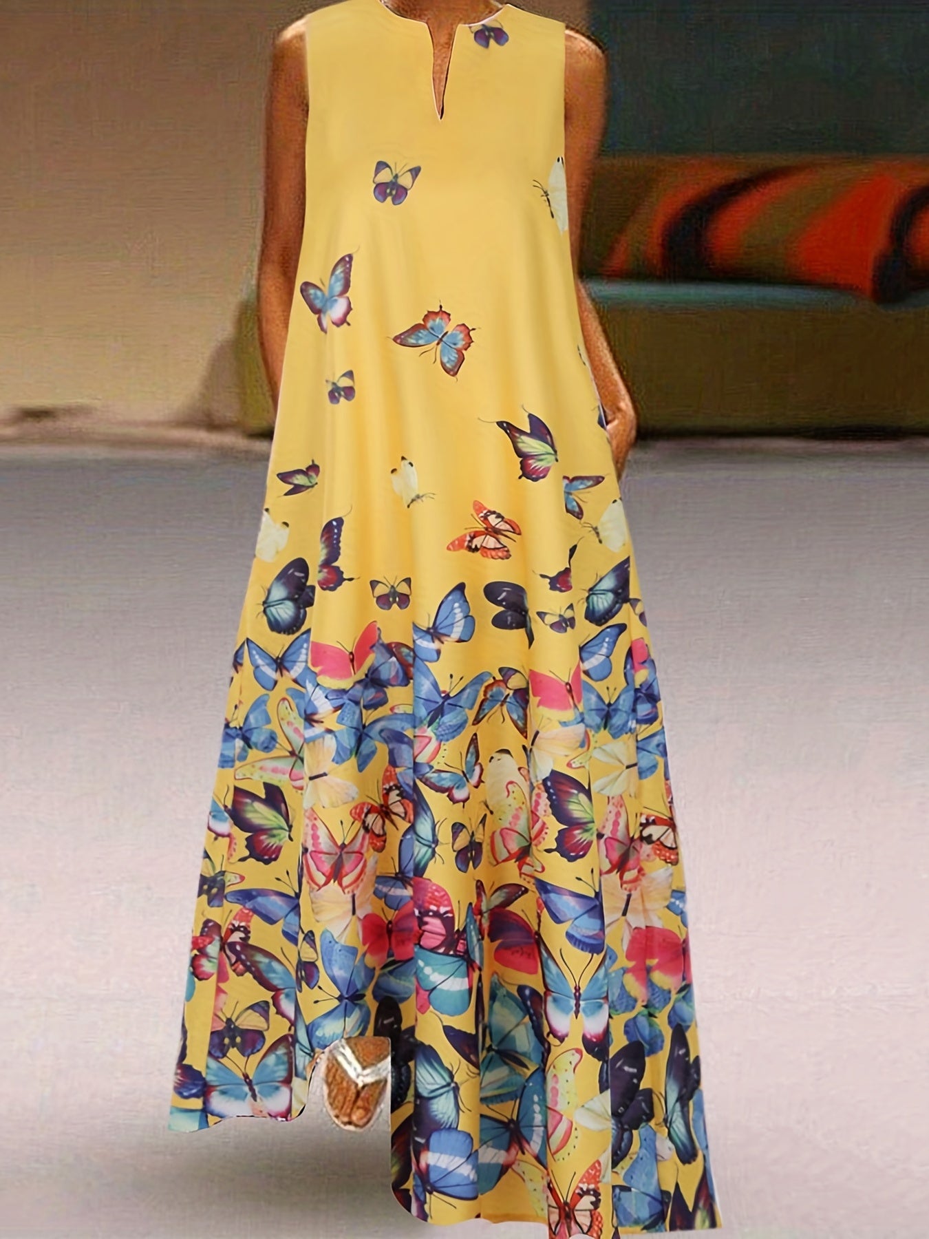  Butterfly Print Maxi Dress with Pockets