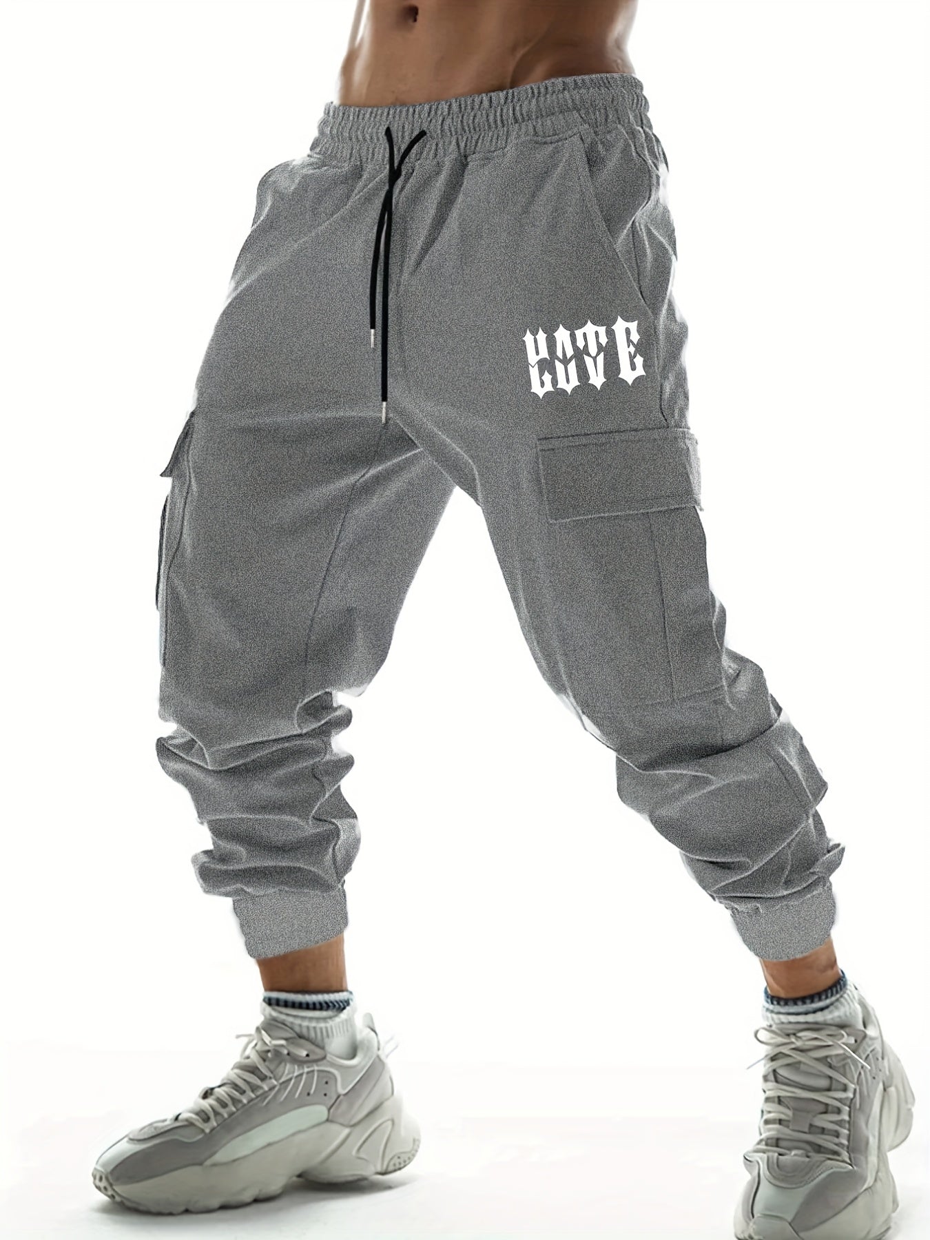 Letter Print Pattern Casual Cargo Pants Men s Joggers For Outdoor