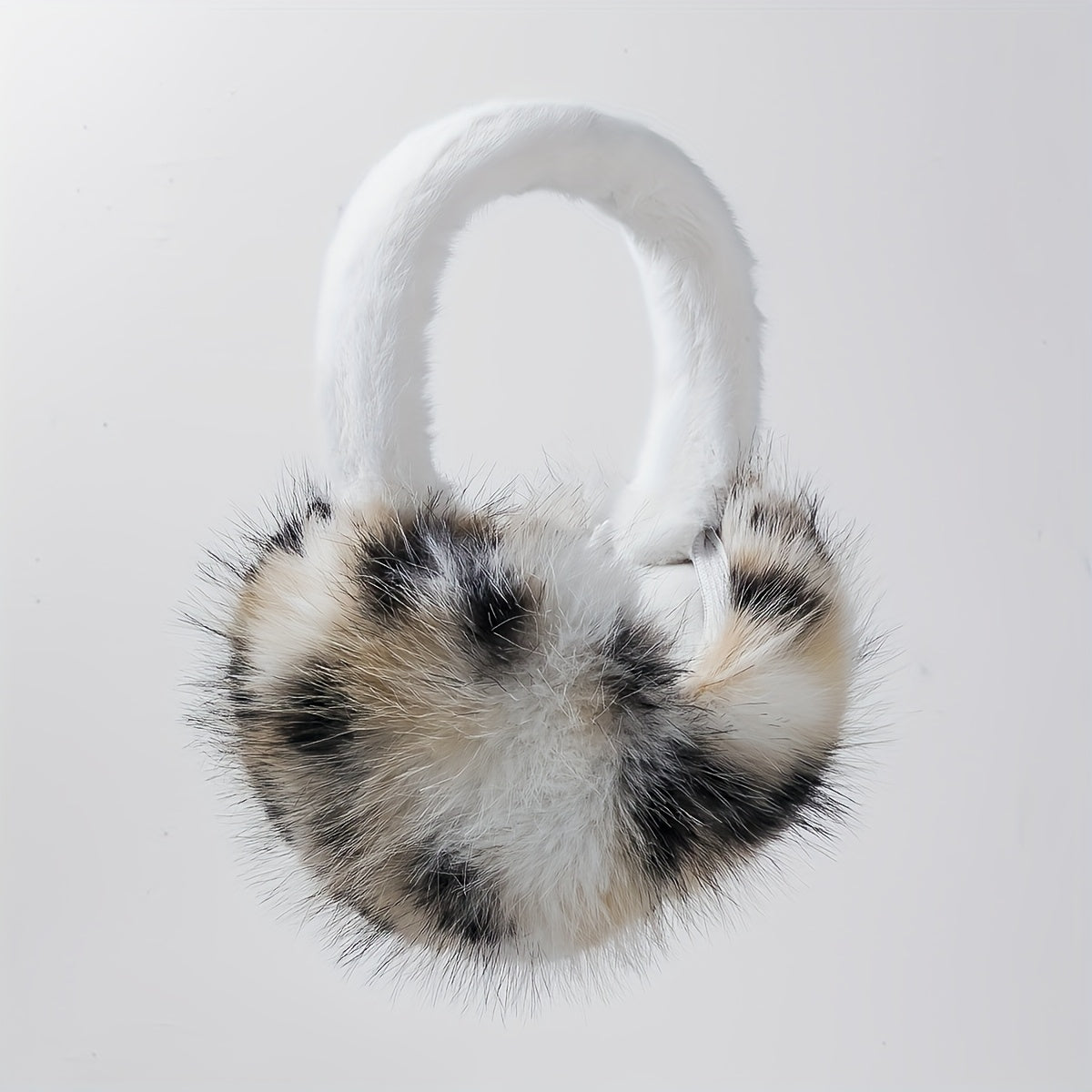 Women's Plush Ear Warmers Brown Fur Texture Foldable Stretchable Ear Muffs