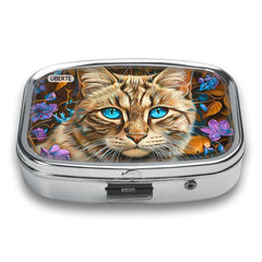 Cat Eyes Pillbox with Leaf Pattern, Unique Gift for Family