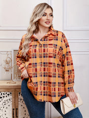  Plaid Print Button Up Long Sleeve Blouse