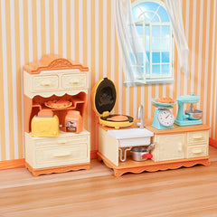 54pc Dollhouse Kitchen Set Simulated Stove Tableware Dishwasher Refrigerator
