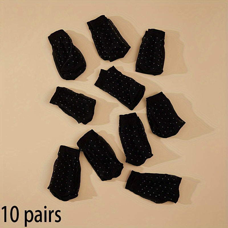 10 Pairs Dot Pattern Mesh Socks Low Cut Ankle Stockings Women's Hosiery