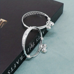 Baby Adjustable Silver Bangle Bracelets With Bell - Gift for Toddler