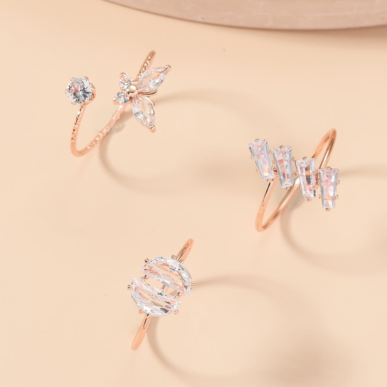 Zircon Butterfly Ring Set Silver Plated Moon Lightning Women's Ring