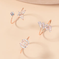 Zircon Butterfly Ring Set Silver Plated Moon Lightning Women's Ring