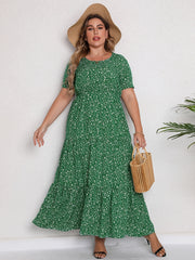  Ditsy Print Short Sleeve Maxi Dress