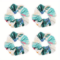 4pcs Boho Print Leaf Flower Hair Scrunchies Soft Fabric for Women Girls