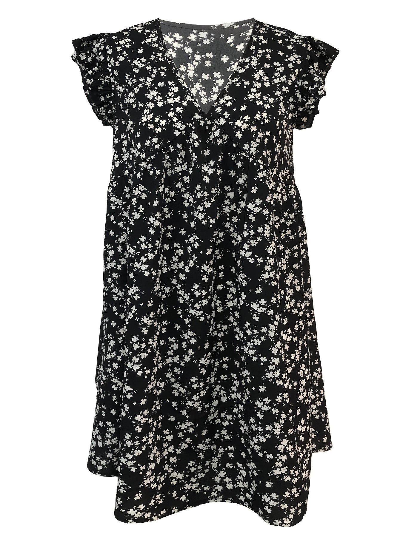 Floral V-Neck Dress Ruffle Sleeve for Spring & Summer