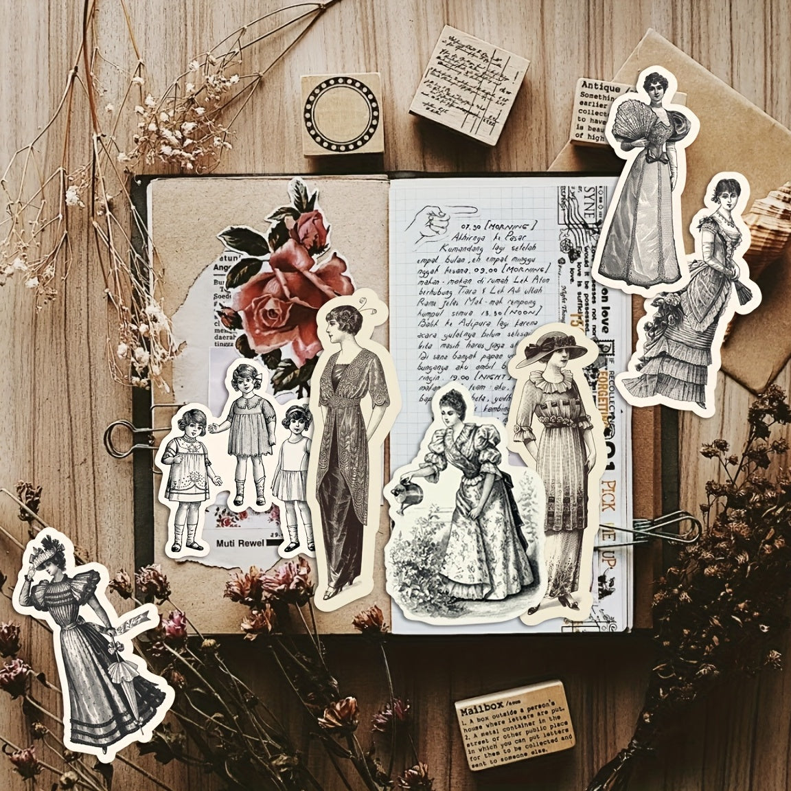 50pcs Vintage Character Stickers Waterproof for Scrapbooking Journals & Crafts